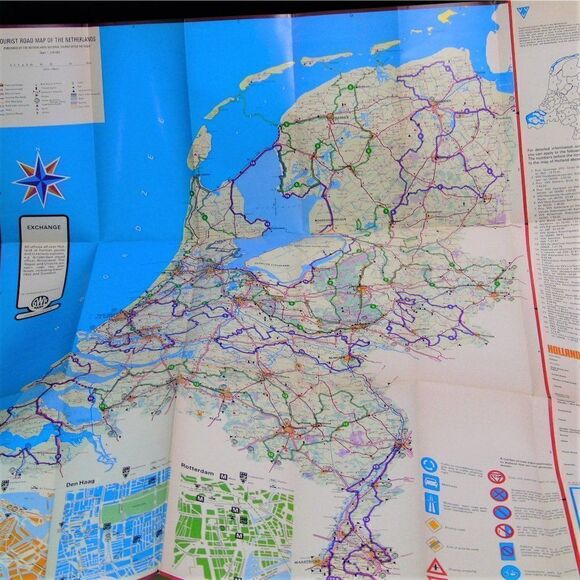 Holland Tourist Road Map Vintage 1975 Fold Out Highway Map Netherlands Travel - Picture 4 of 9